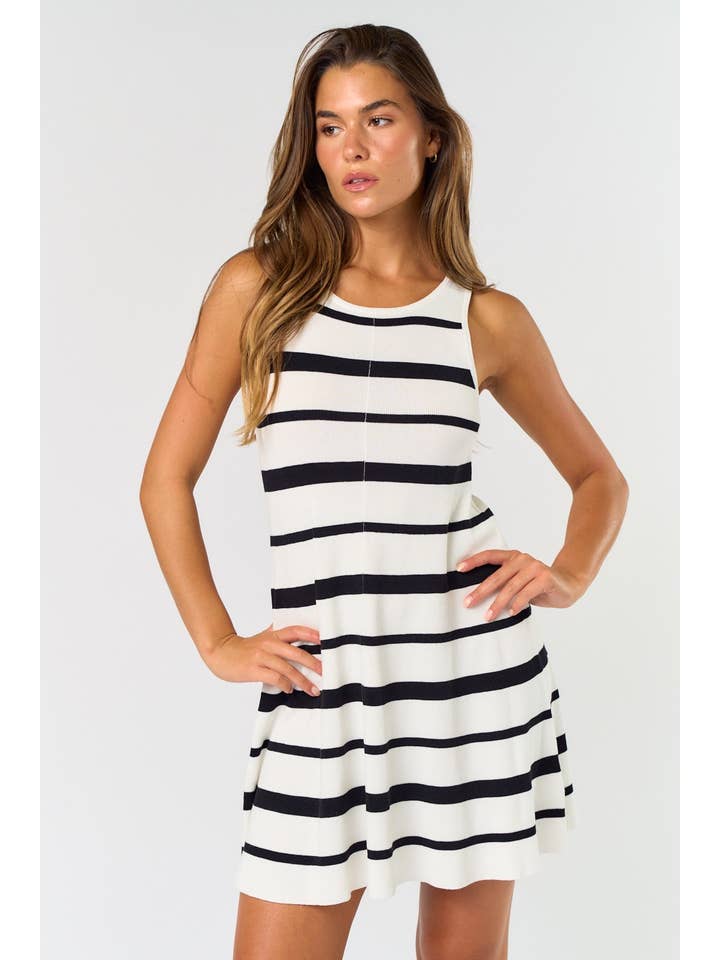 Lalavon - Wholesale Dress - Women's - ILD5027 SLEEVELESS A-LINE STRIPED SWEATER MINI DRESS