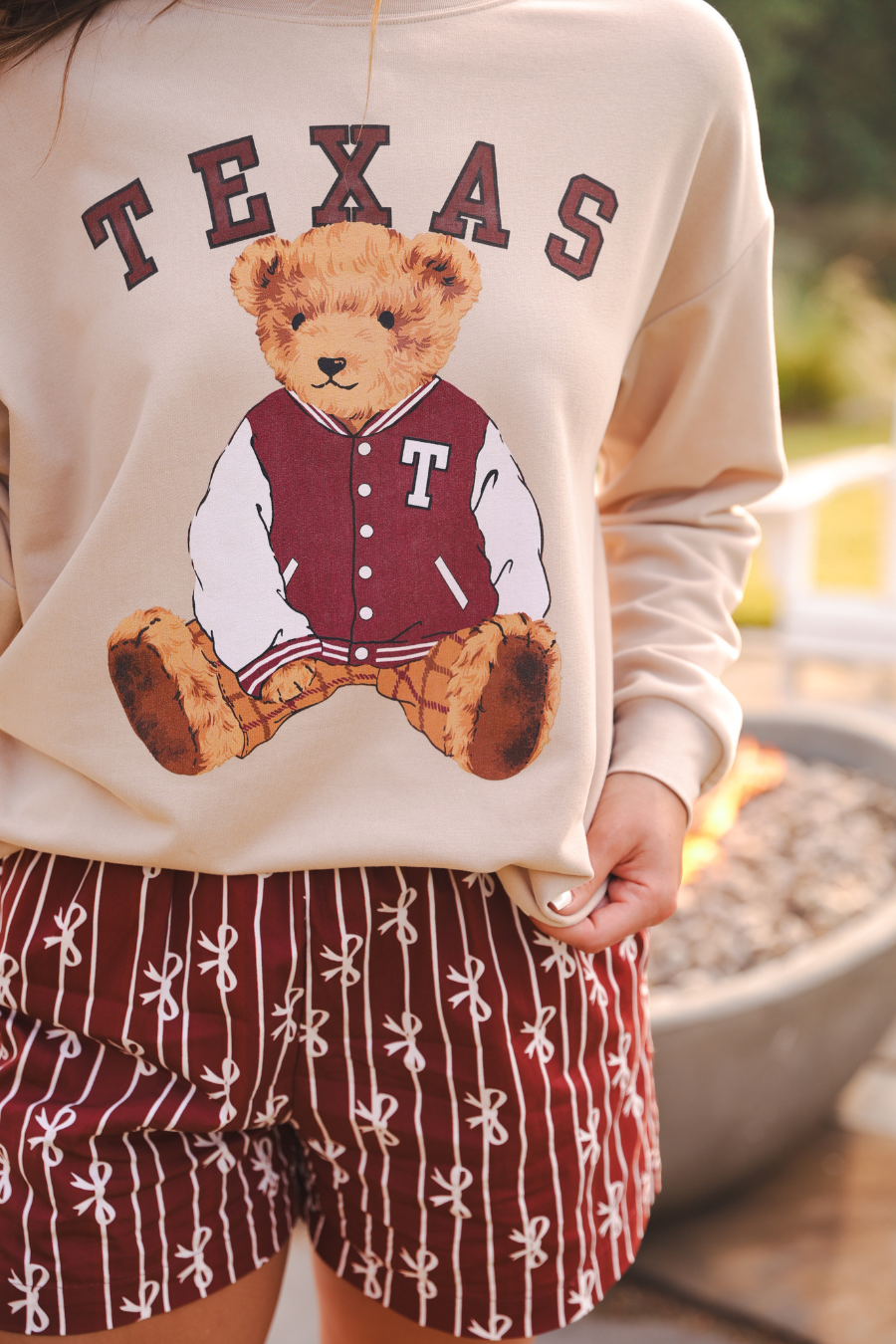 Neutral Benny The Bear Texas Pullover- Maroon for wholesale on Faire1