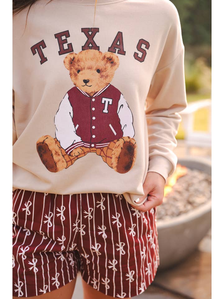 Neutral Benny The Bear Texas Pullover- Maroon for wholesale on Faire1
