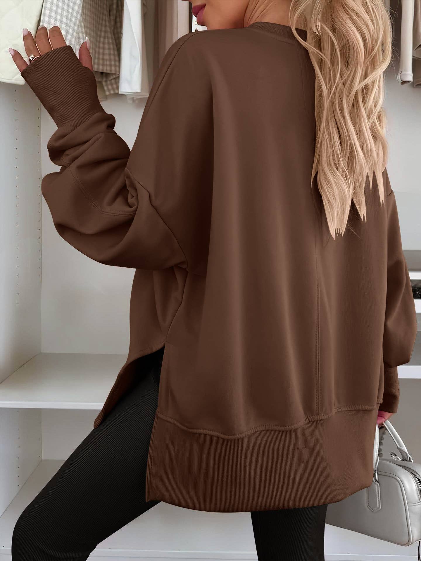 Rosa Clothing - Wholesale Sweatshirt - Women's - Casual Crewneck Pullover Loose-Fit Side Slit Sweatshirt10