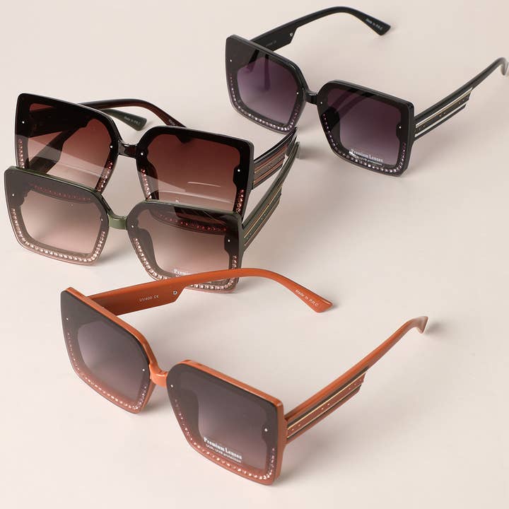 Rhinestone Frame Patterned Legs Sunglasses for wholesale by Fashion City