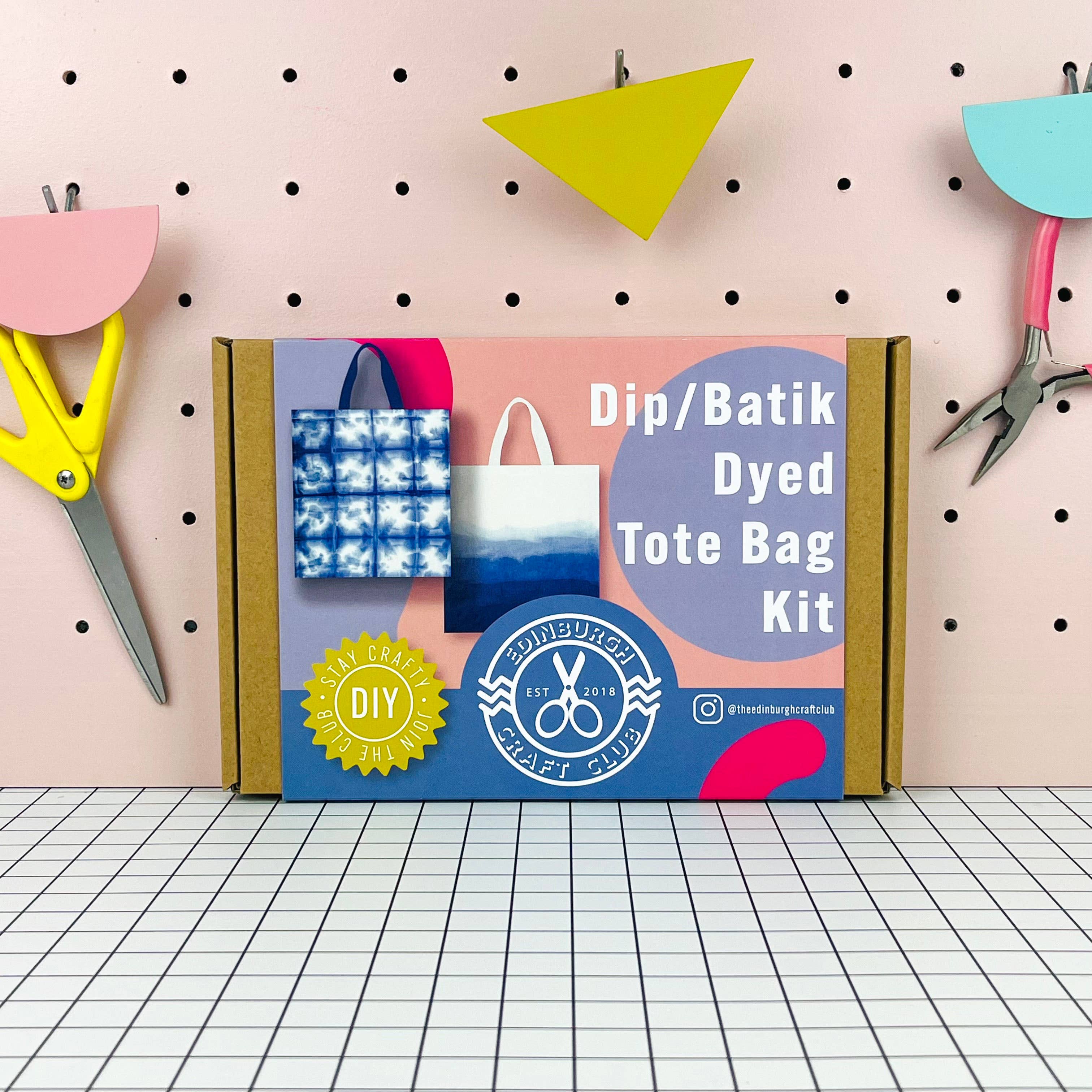 The Edinburgh Craft Club – wholesale DIY craft kit – Dip Dyed/Batik Dyed Tote Bag Kit