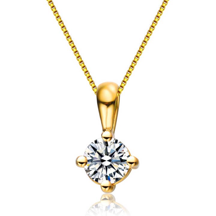 Collier solitaire rond en zircone cubique transparent pour la vente par Genevive