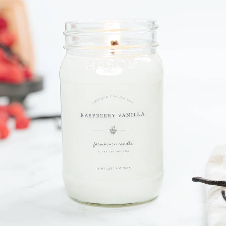 Raspberry Vanilla - Soy Wax Mason Jar Candle for wholesale by Antique Candle Co.®