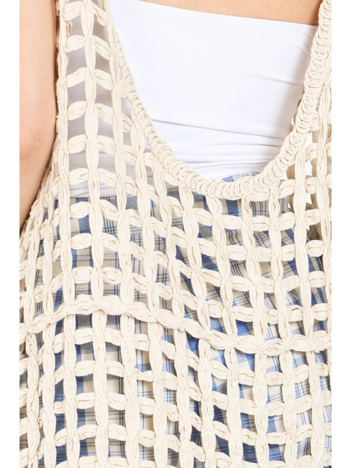 NATURAL Hollow Out Net Cable Knit Sleeveless Midi Dress QM3032 for wholesale on Faire6