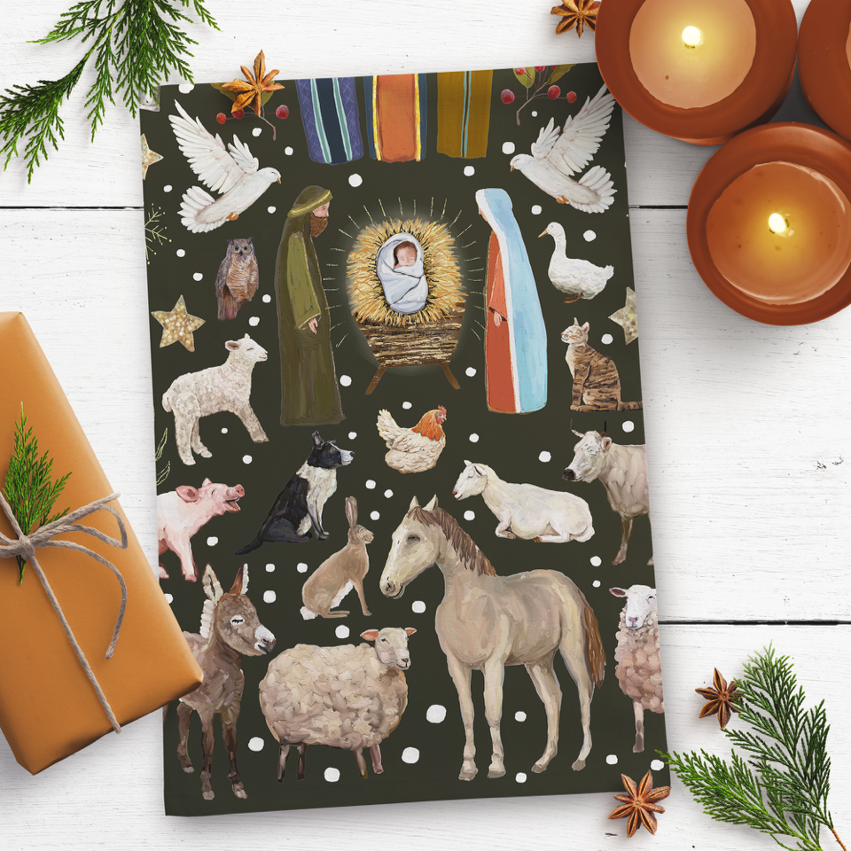 Cathy Walters Art - Wholesale Tea Towel - Cathy Walters 2024 Nativity Tea Towel1