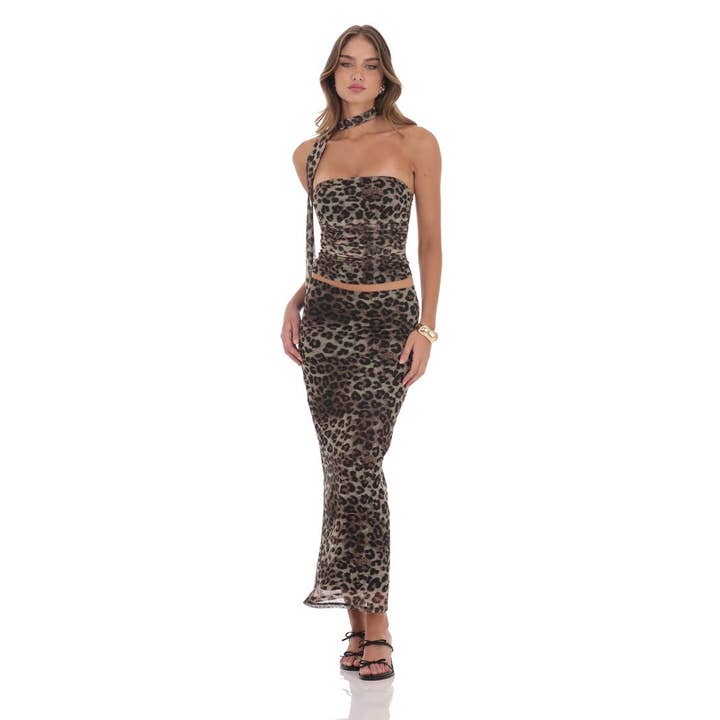 Lucy In The Sky - Wholesale Dress - Women's - Scarf Mesh Tube Top in Cheetah Print