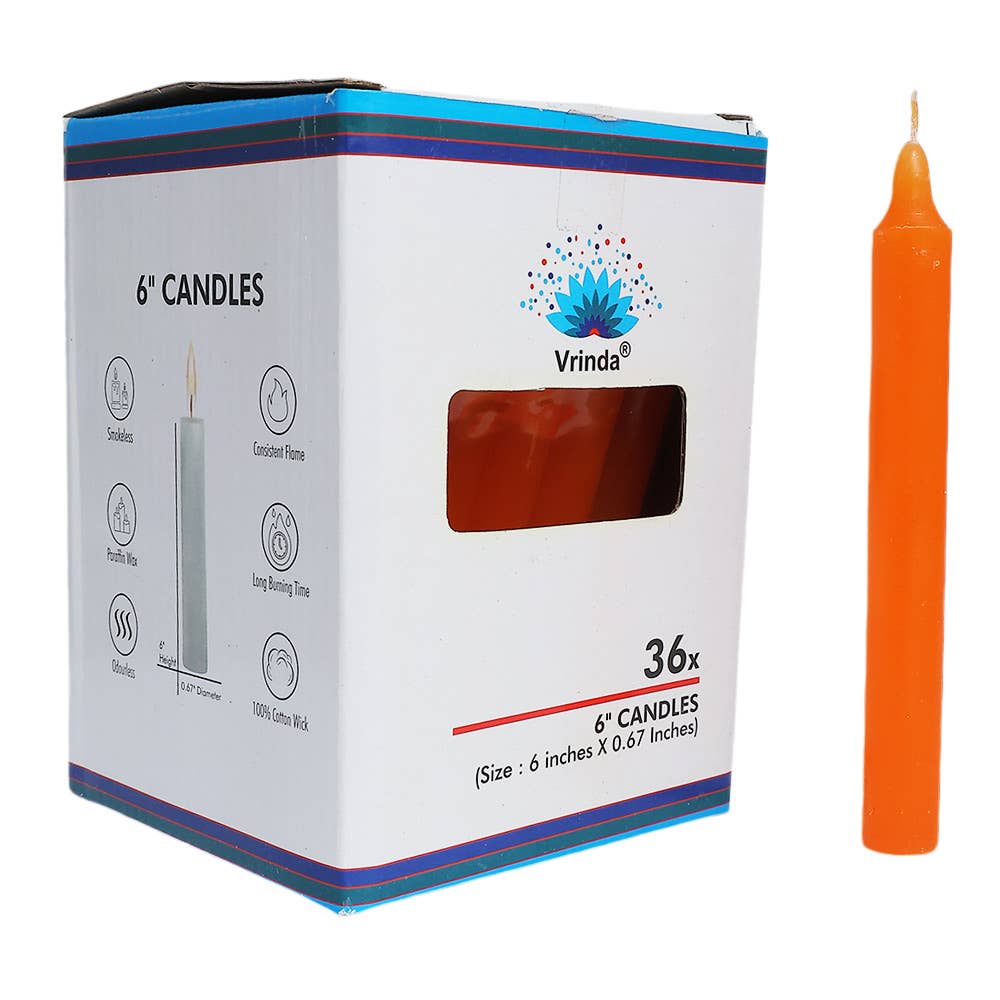 Vrinda - Wholesale Tapered Candle/Candlestick - 6" Taper Orange Candles (36 in a pack)0