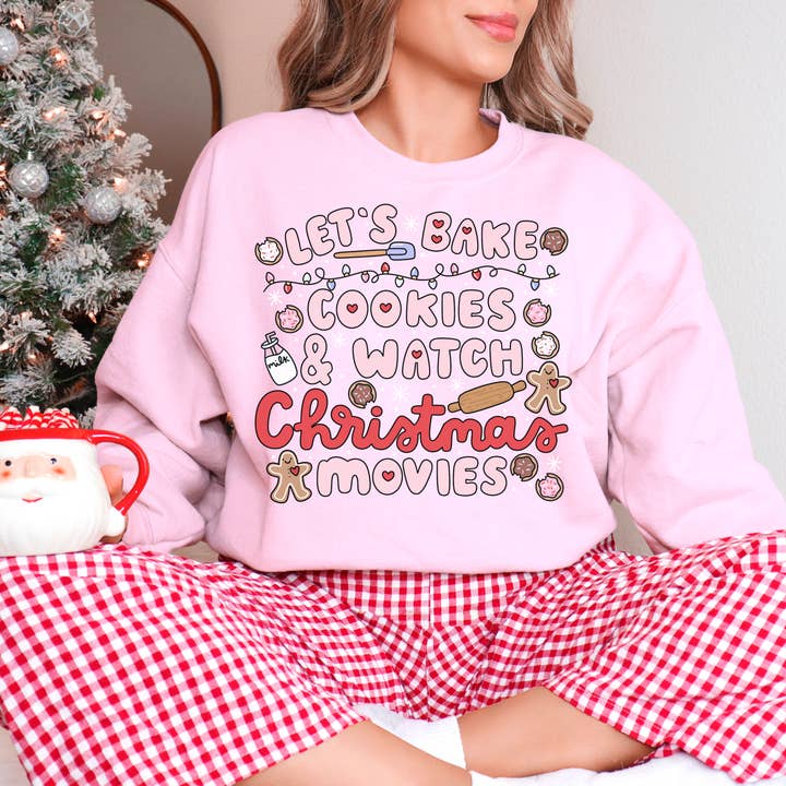 Let's Bake Cookies and Watch Christmas Movies Crewneck, Christmas Baking Sweatshirt, Cute Cozy Holiday Sweatshirt, Christmas Lover for wholesale by CrescentCatCo