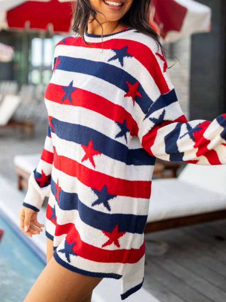 Stars and Stripes Long Sleeve Sweater for wholesale by Garden Naked
