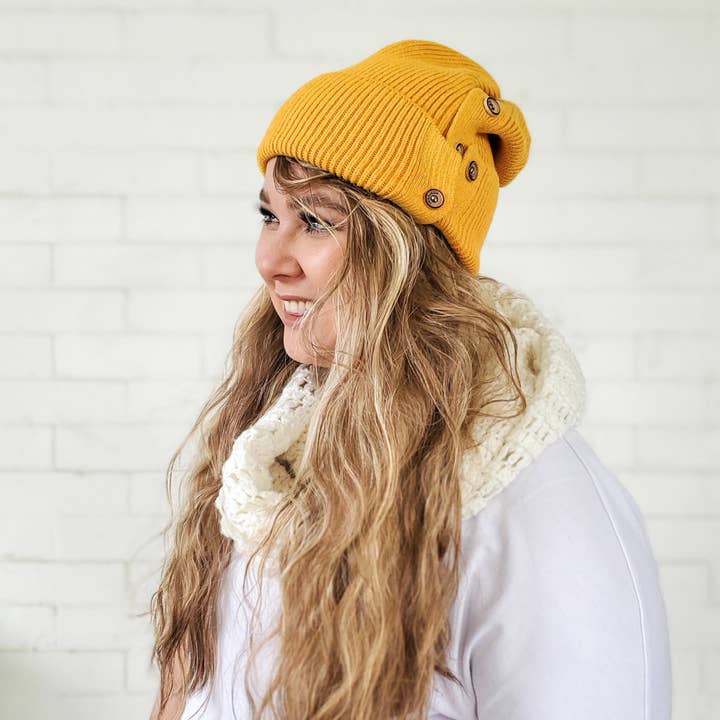 Red Sprite Hats - Wholesale Beanie - Women's - Button Up Beanie, Hidden Messy Bun Ponytail Winter Hat13