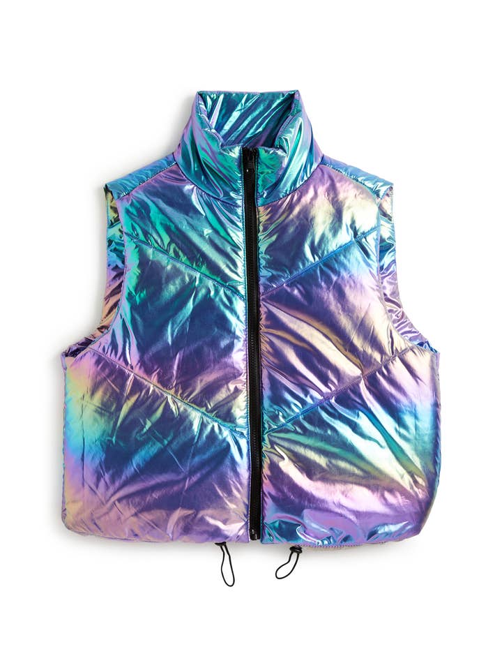Tractr Jeans - Wholesale Outerwear Vest - Kids - GIRLS-METALLIC CROPPED PUFFER VEST WITH PULL TAB/25834-MKYB