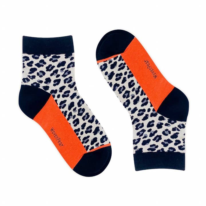 Calcetines Mini-Crew, rayas de tigre, leopardo plateado para venta al por mayor de Woven Pear