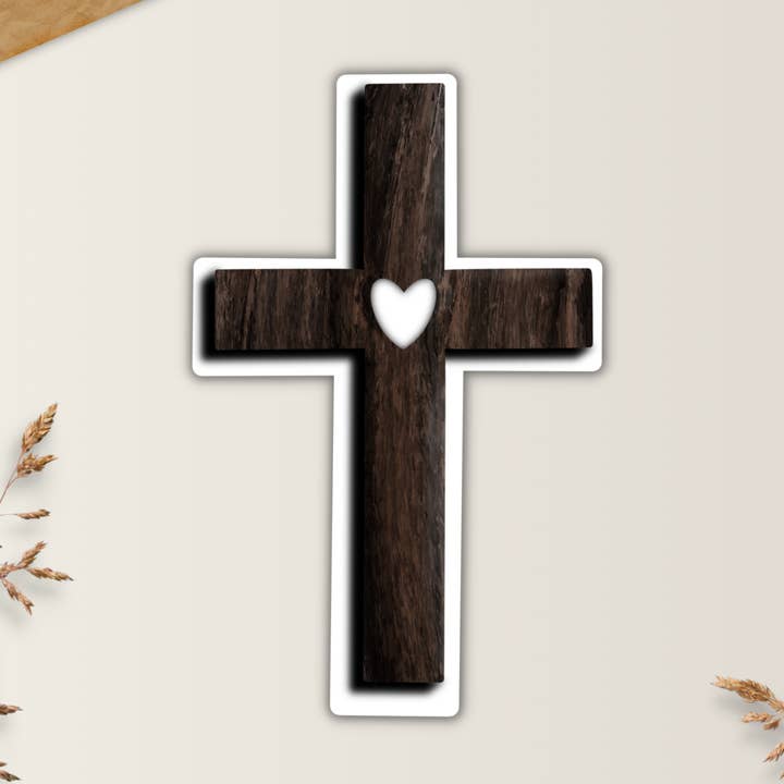 WOODEN CROSS CHRISTIAN WEATHERPROOF VINYL & PAPER STICKER for wholesale by Drifting Souls Paper Co.