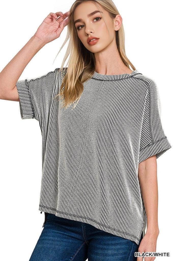 42POPS - Wholesale Knit Top - Women's - .Corded Rib Short Sleeve Raw Edge Top9