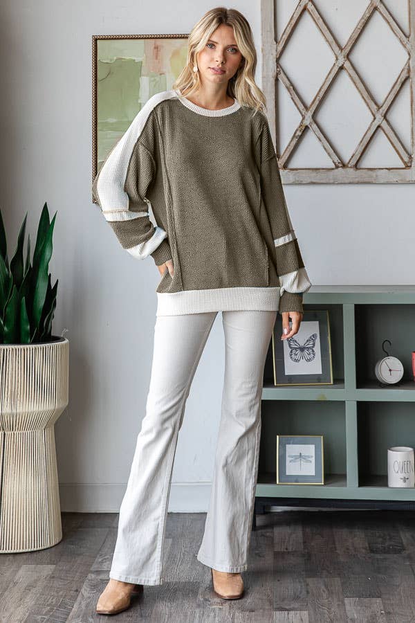 7th Ray - Wholesale Knit Top - Women's - Women's Color Block Rib Knit Top T57388