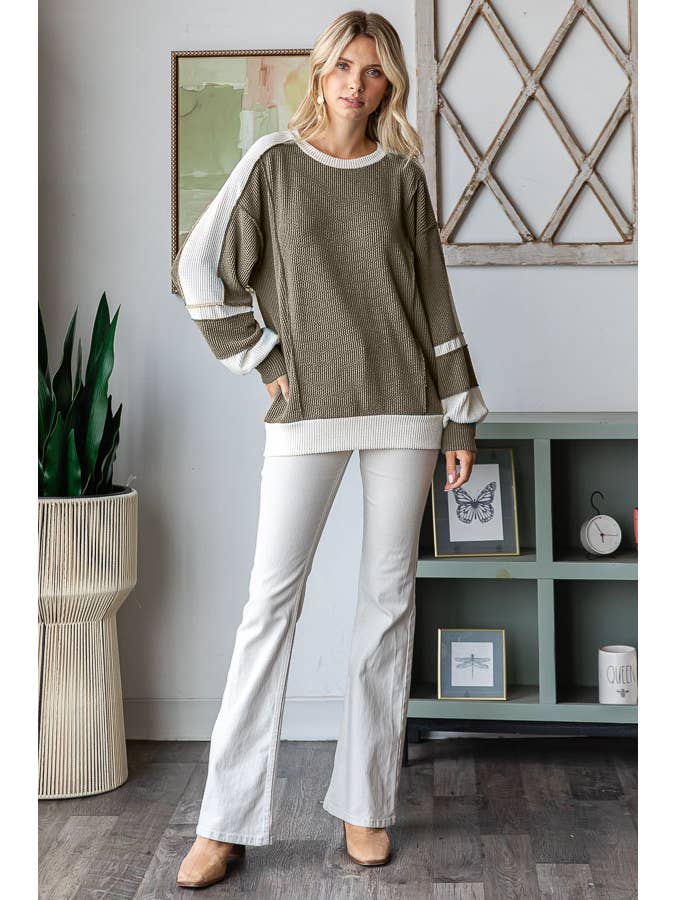 7th Ray - Wholesale Knit Top - Women's - Women's Color Block Rib Knit Top T57388