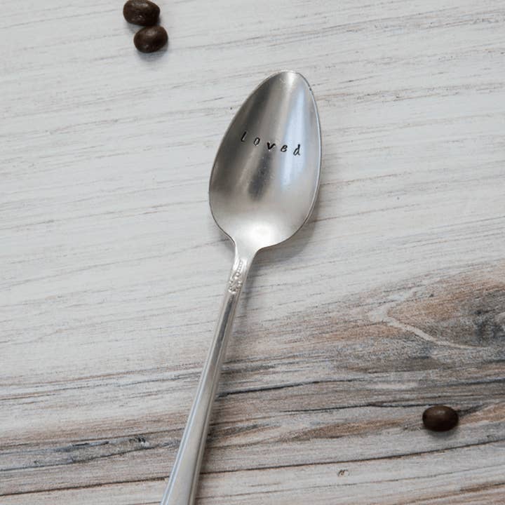 Loved | Hand Stamped Vintage Coffee Spoon for wholesale by Made For Mama Shop