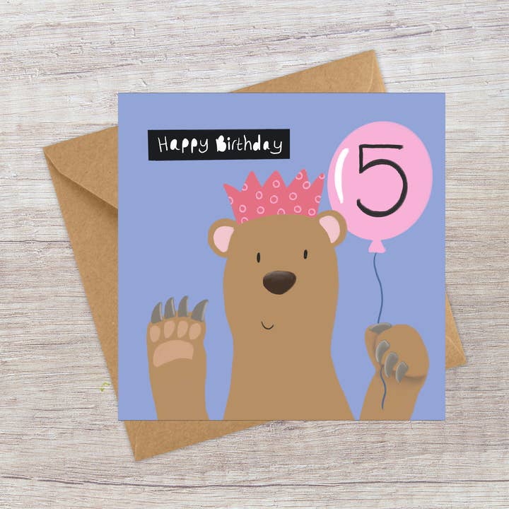 Age 5 Birthday card - Cute Bear for wholesale by Lucy Driver Illustration
