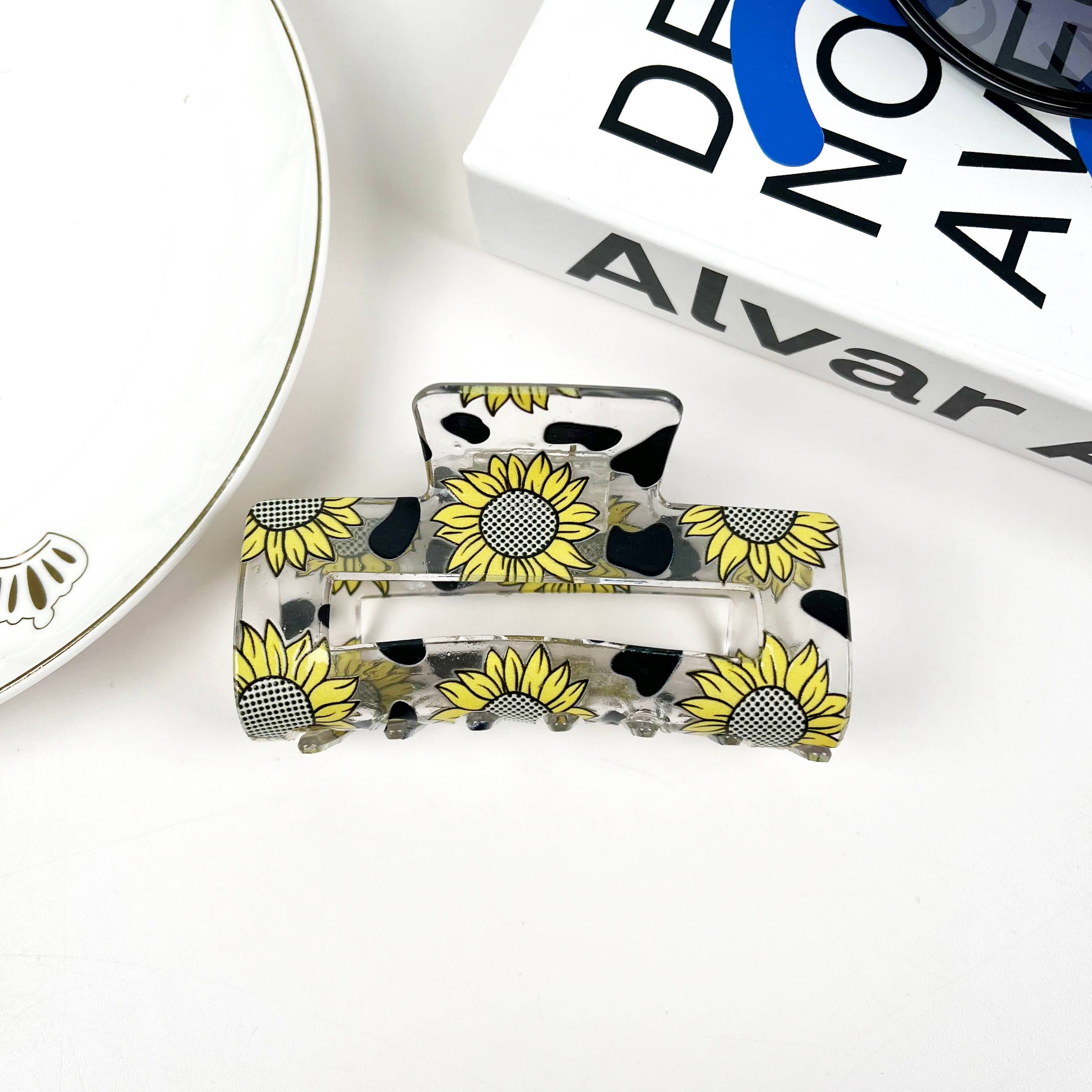 SoapElenGlen - Vente Pince à cheveux – femme - Pince à cheveux Flower Claw Clip, tournesol et cerisier3