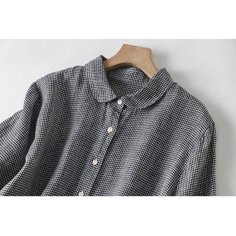 UZ Wholesale Store – wholesale Klänning - Dam – Kortärmad A-linjeformad klänning i ramie och bomull med slagkrage, casual retrostil3