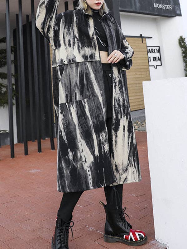 NOIR Trench-coats amples à col rond et à manches longues et fermeture à glissière avec cordon en vente sur Faire1