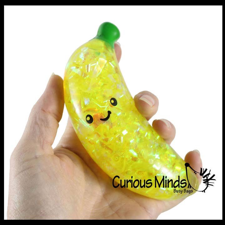 Curious Minds Toys - Wholesale Squishy Toy - Kids & Baby - 1 Banana Water and Sparkle Filled Squeeze Stress Ball  -  S