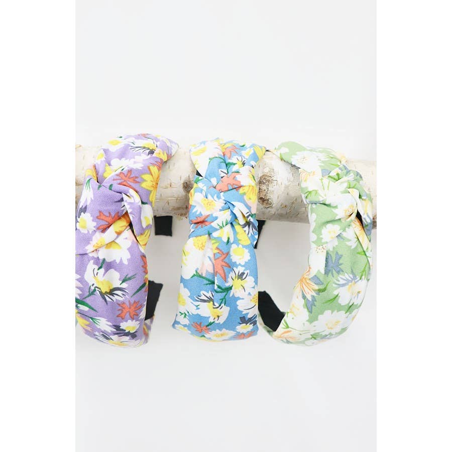 MIX COLOR Soft Floral Pattern Center Knotted Headband for wholesale on Faire3