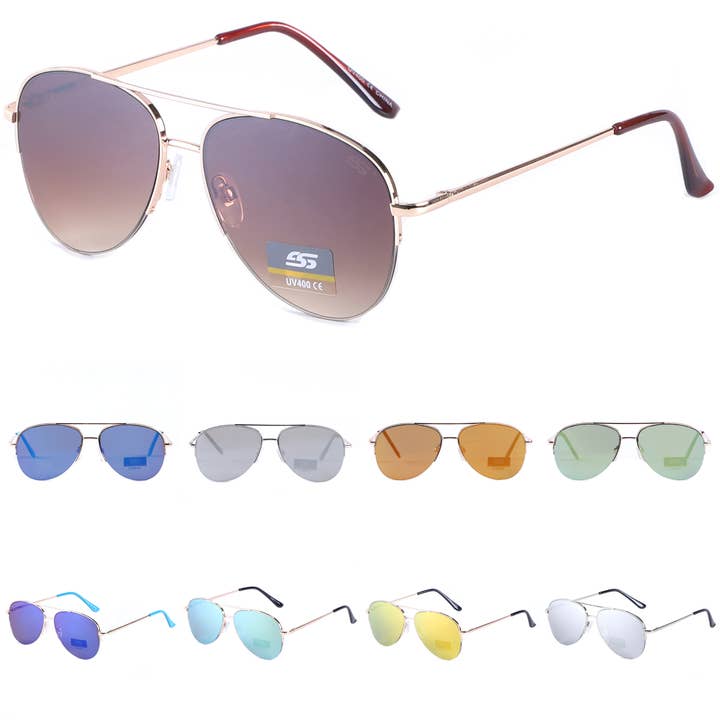 Montures Aviateur Métalliques Légères avec Verres Dégradés & Miroirs SS10518 pour la vente par Hot Sunglasses Wholesale