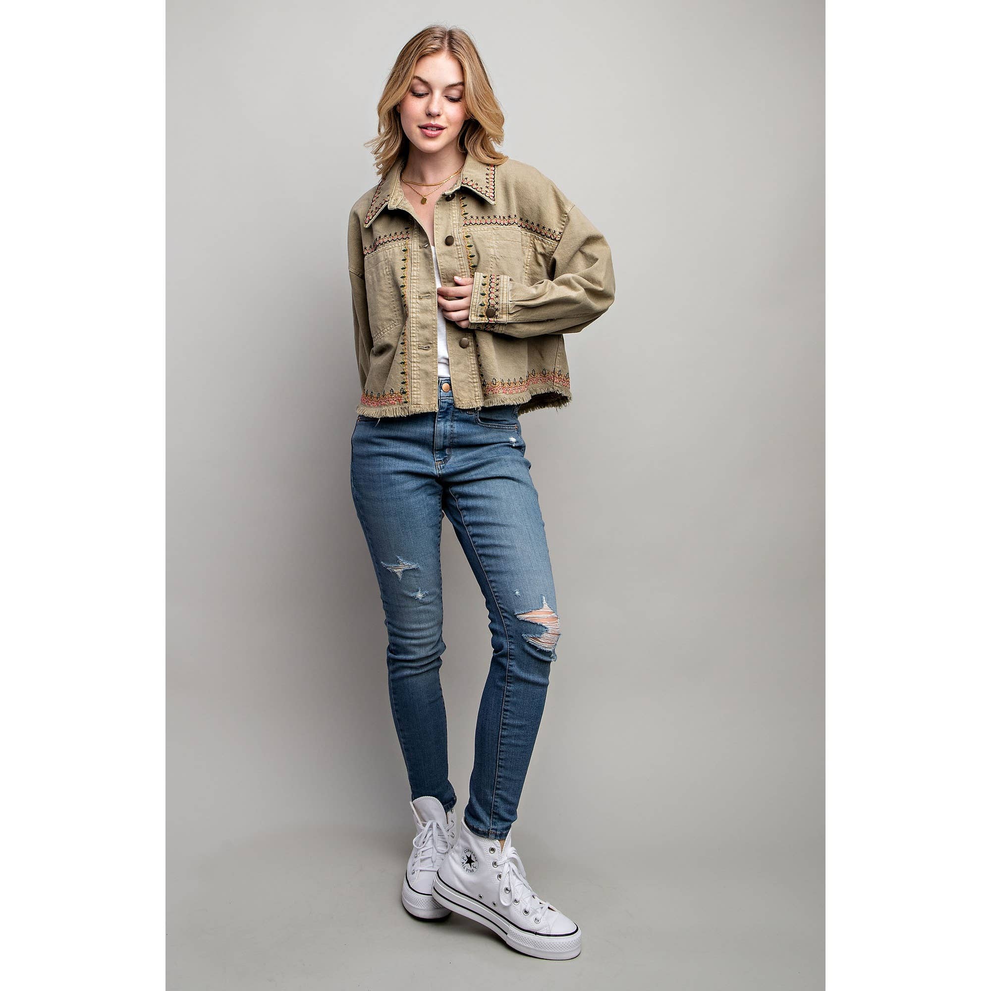 Sweet Generis - Vendita all'ingrosso Giacca a camicia - Donna - Giacca in cotone lavata con ricami - vestibilità junior2