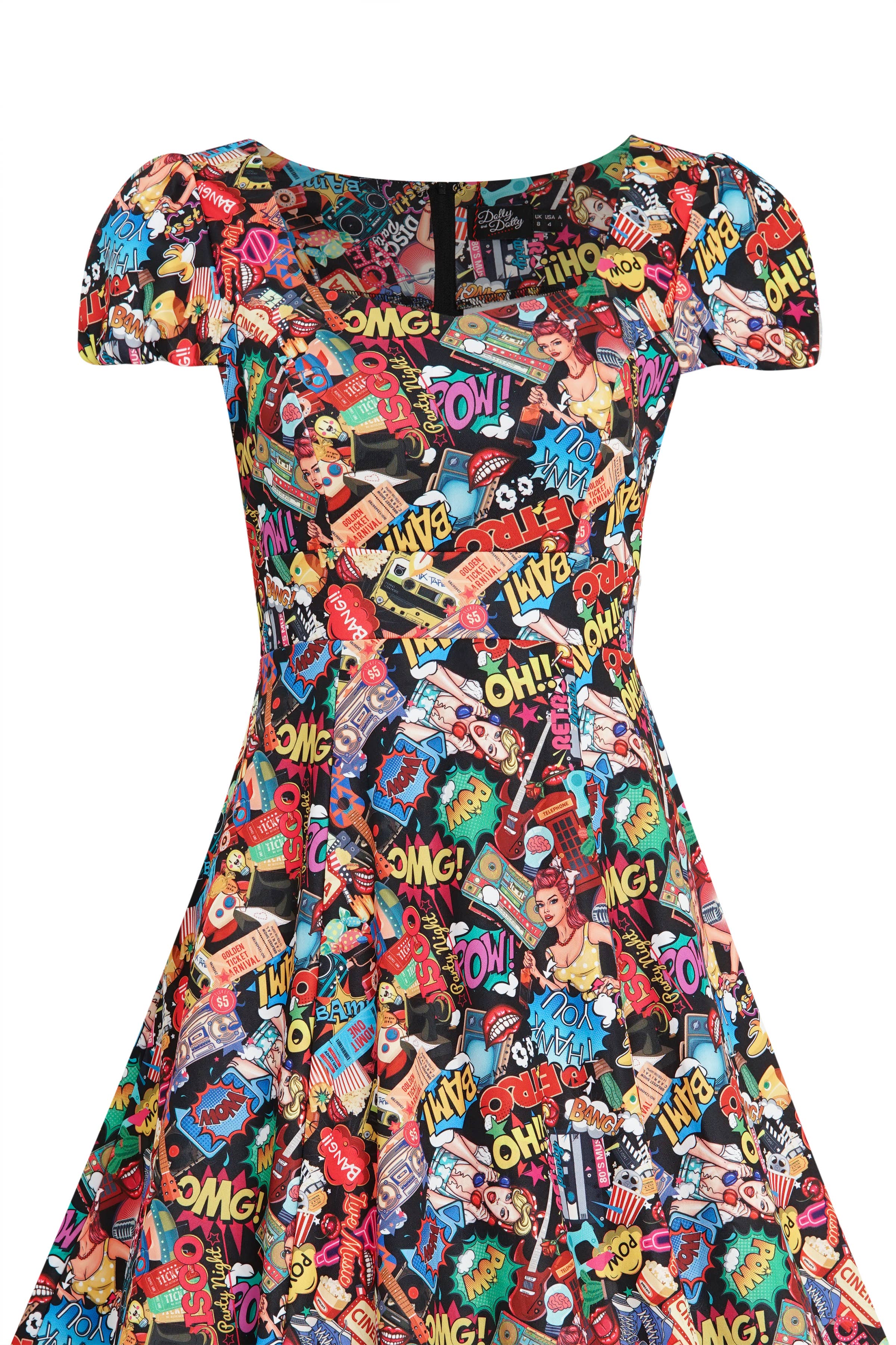 Dolly & Dotty – Engroshandel Kjole - Dame – Claudia Flirty Fifties Style Kjole I Tegneserie Print4