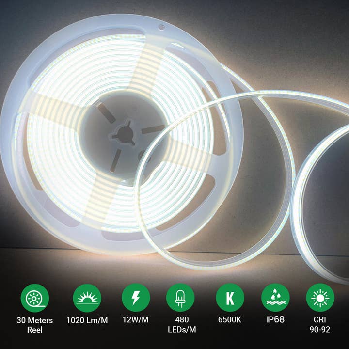 30 meters COB LED Strip Light 24V, 6000K, IP65 for wholesale by ENER-J