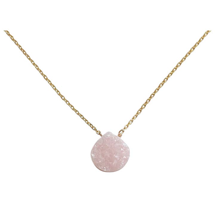 Rose Druzy Gold Plated Sterling Silver Pendant Necklace for wholesale by Modern Opus