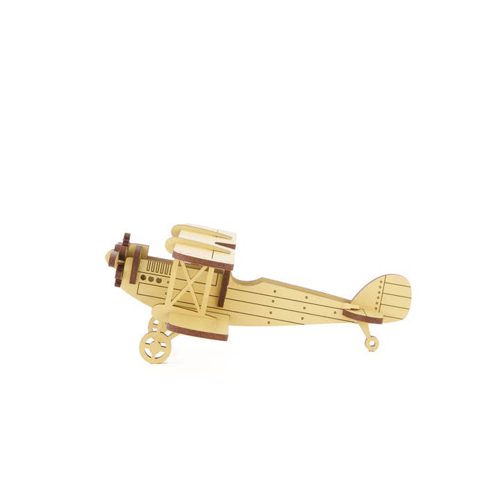 LITTLE AND WOOD - Wholesale Puzzle - Kids - Biplane Wooden Kitset (Medium), 3D Puzzle