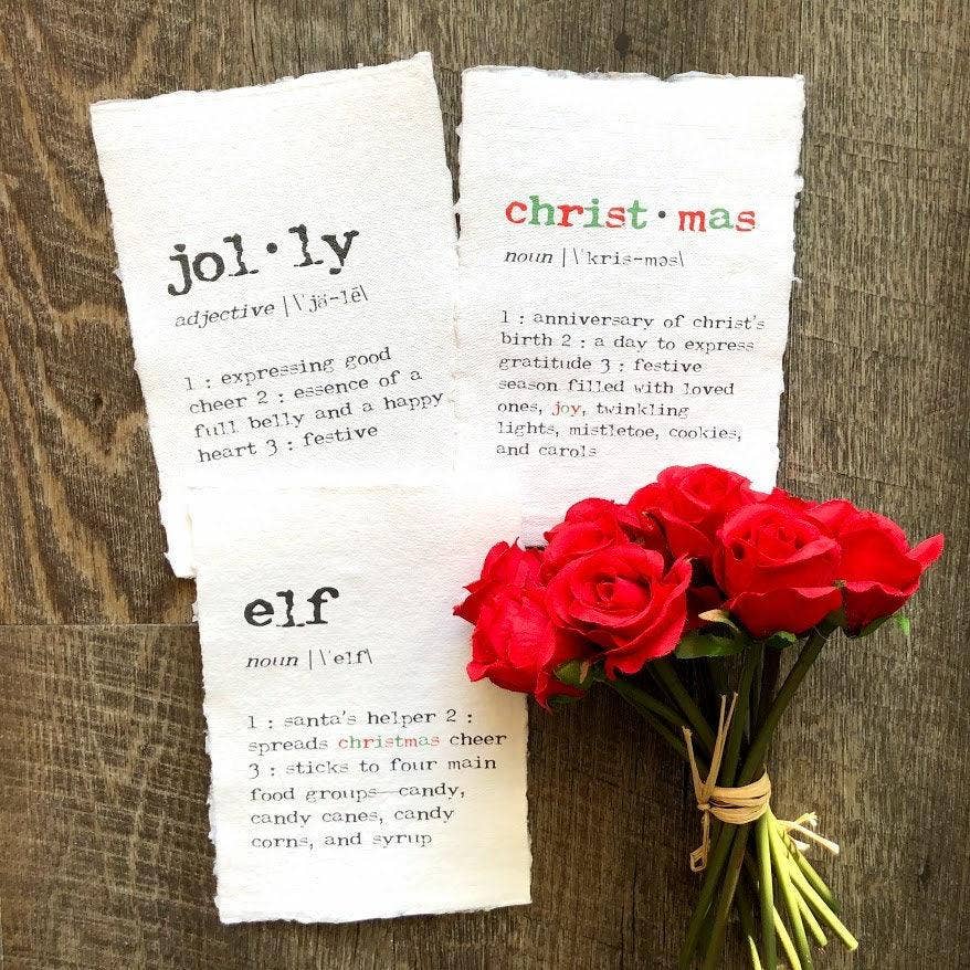 Alison Rose Vintage - Wholesale Christmas Wall Art - elf definition print in typewriter font on handmade paper2