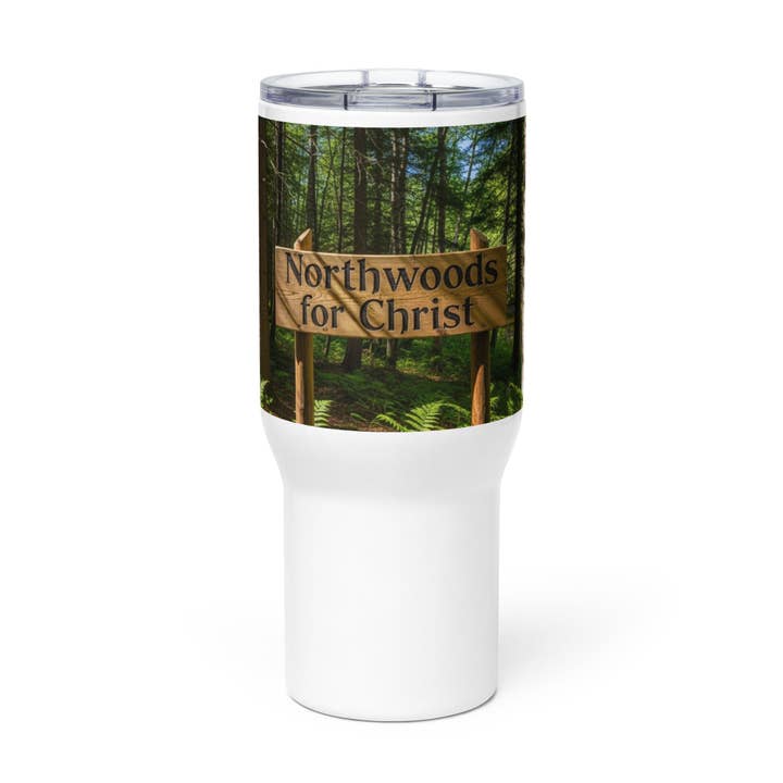 Northwoods For Christ Travel mug with a handle for wholesale by Grow Your Faith