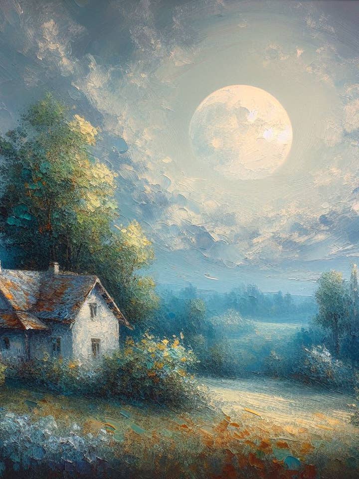 Pintura al Óleo de Casa a la Luz de la Luna para venta al por mayor de Keep Calm Collection