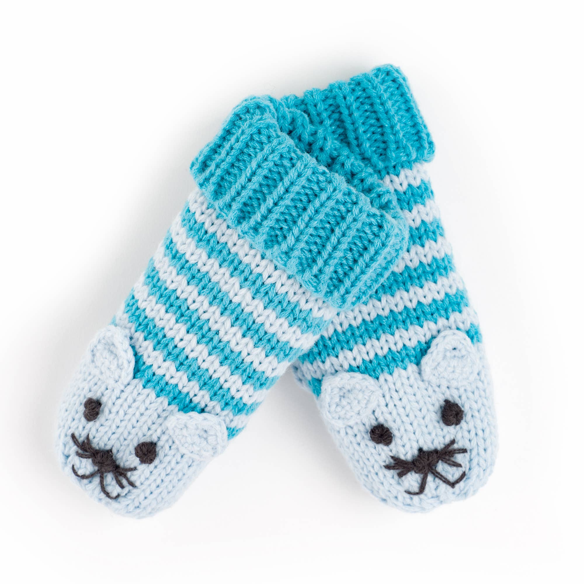 Peppercorn Kids - Wholesale Mittens - Kids - Knit Kitty Cat Mittens - Toddler / Little Kid/ Big Kid- Blue