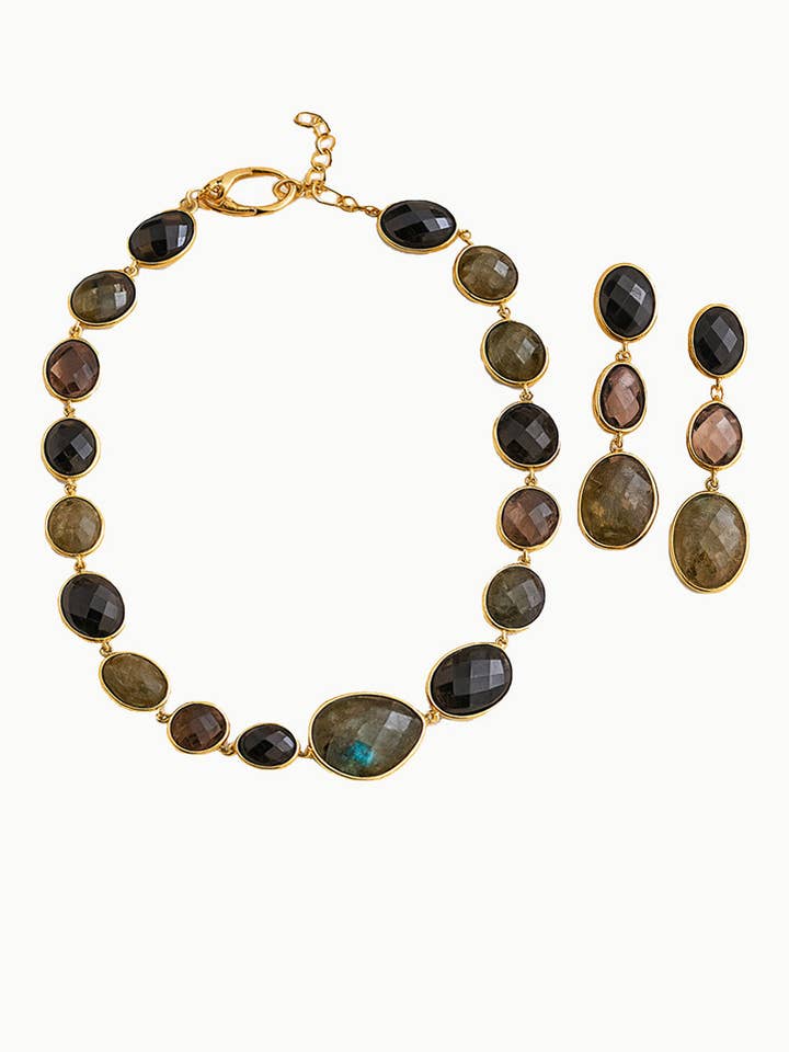 Sivalya Set aus Halskette und Ohrringen aus schwarzem Onyx-Labradorit — Paris für den Großhandel von Sivalya