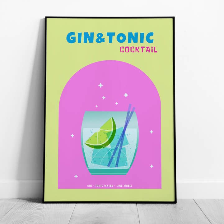 Modern Refreshing Gin and Tonic Cocktail Drink - Rolled Poster Wall Art Print for wholesale by House Prints