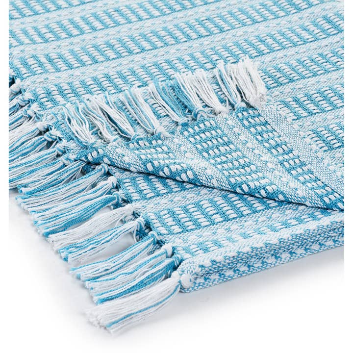 LR Home - Wholesale Throw Blanket - Maui Blue Ridgeline Striped Throw Blanket with Fringe