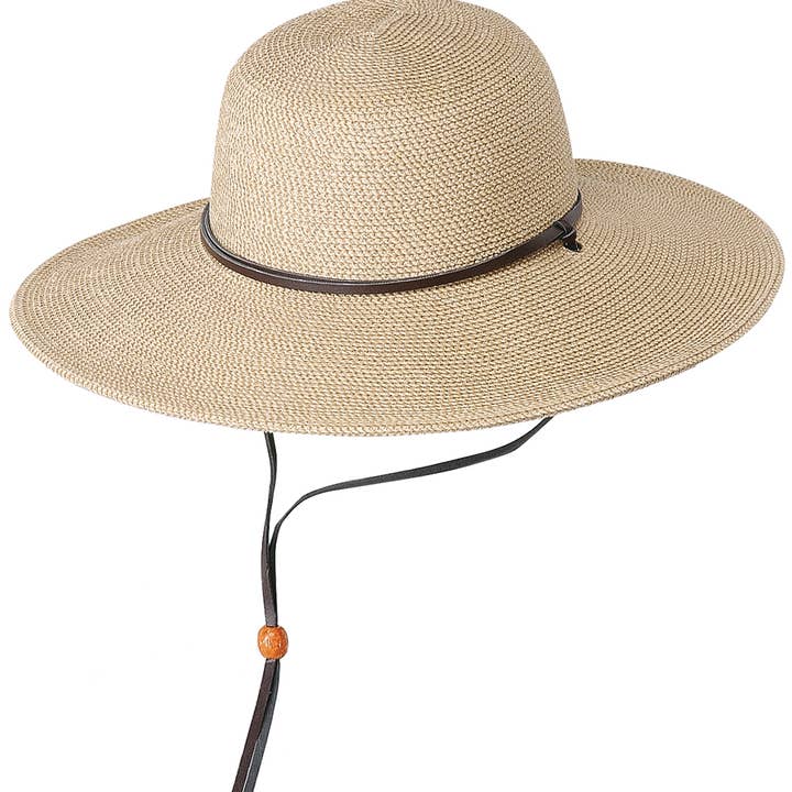 Jeanne Simmons Accessories - Wholesale Straw Hat - Women's - Soft Paper Braid Flat  Brim W/ Chin Chord 8501 Hat Spring