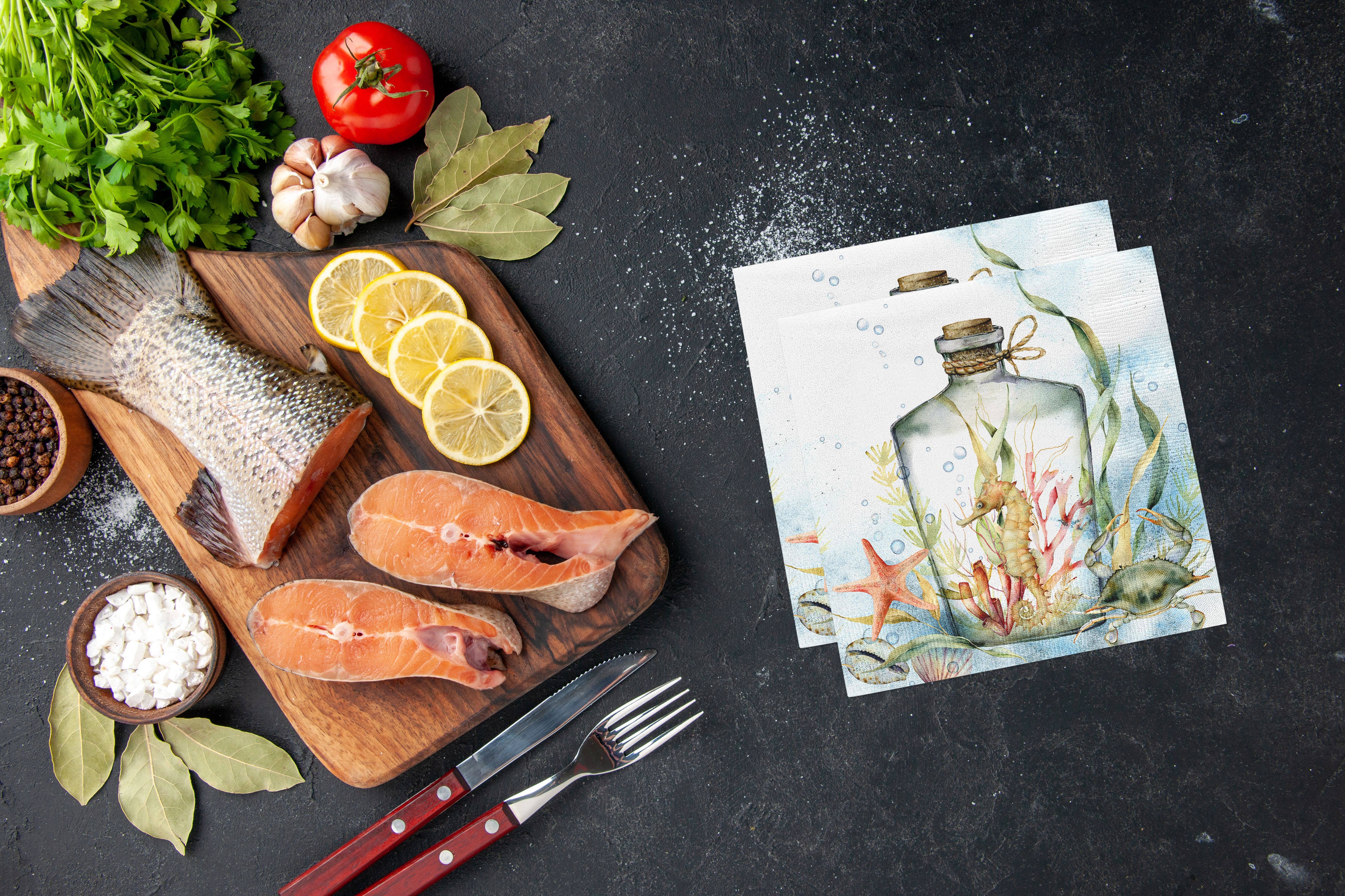 European Excellency - Vente Serviettes jetables - Serviettes de cocktail en forme d'hippocampe en bouteille - Serviettes en papier nautiques4