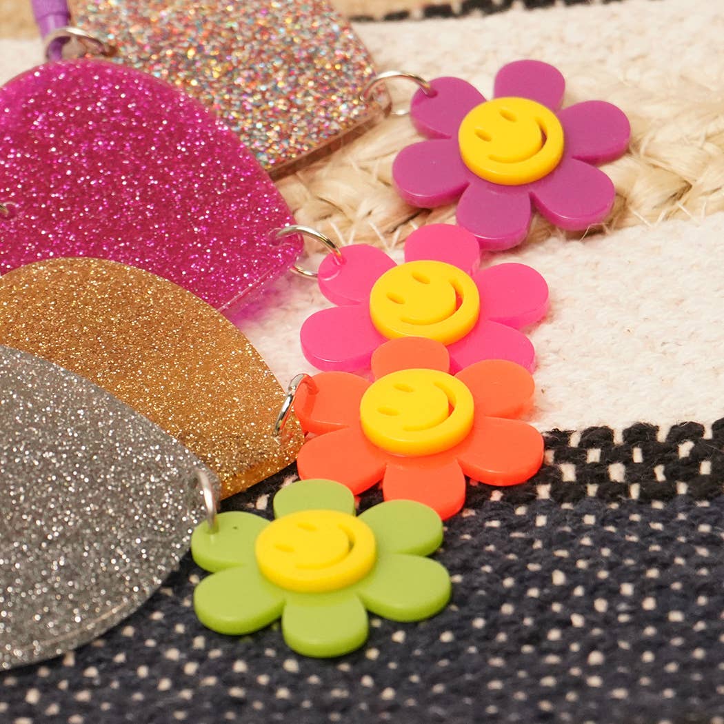 Fashion City - Wholesale Sleutelhanger - Dames - Happy Face sleutelhanger met glitterhart en kwastje, bedeltje8