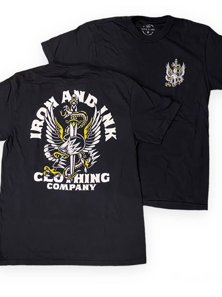 New Garment Dyed "Eagle/Sword" unisex t-shirt-vintage black for wholesale by Iron And Ink Clothing Co