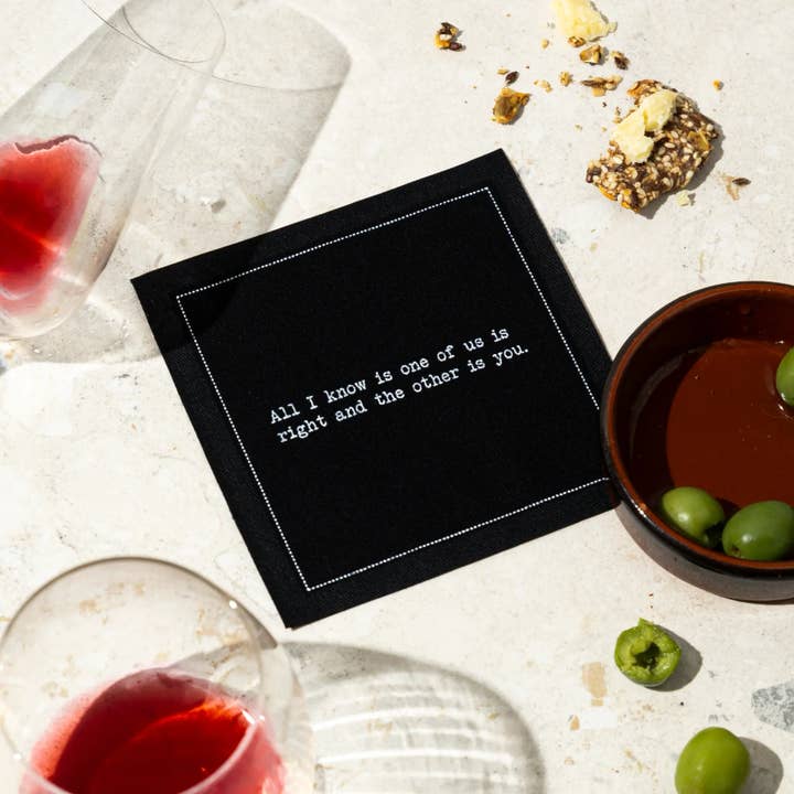 Five Star Napkins Inc. - Vendita all'ingrosso Tovagliolo monouso - Citazioni Sovversive - Tovaglioli da Cocktail in Cotone Nero 50x2