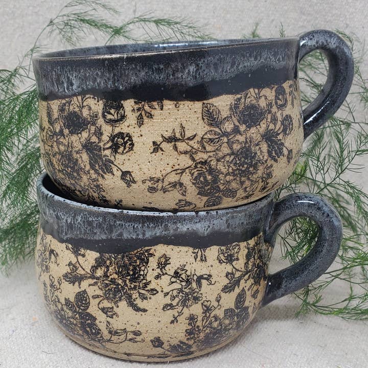 Turtle Hollow Pottery - Wholesale Bowl - Rose Garden Soup Bowl in Winter Storm0