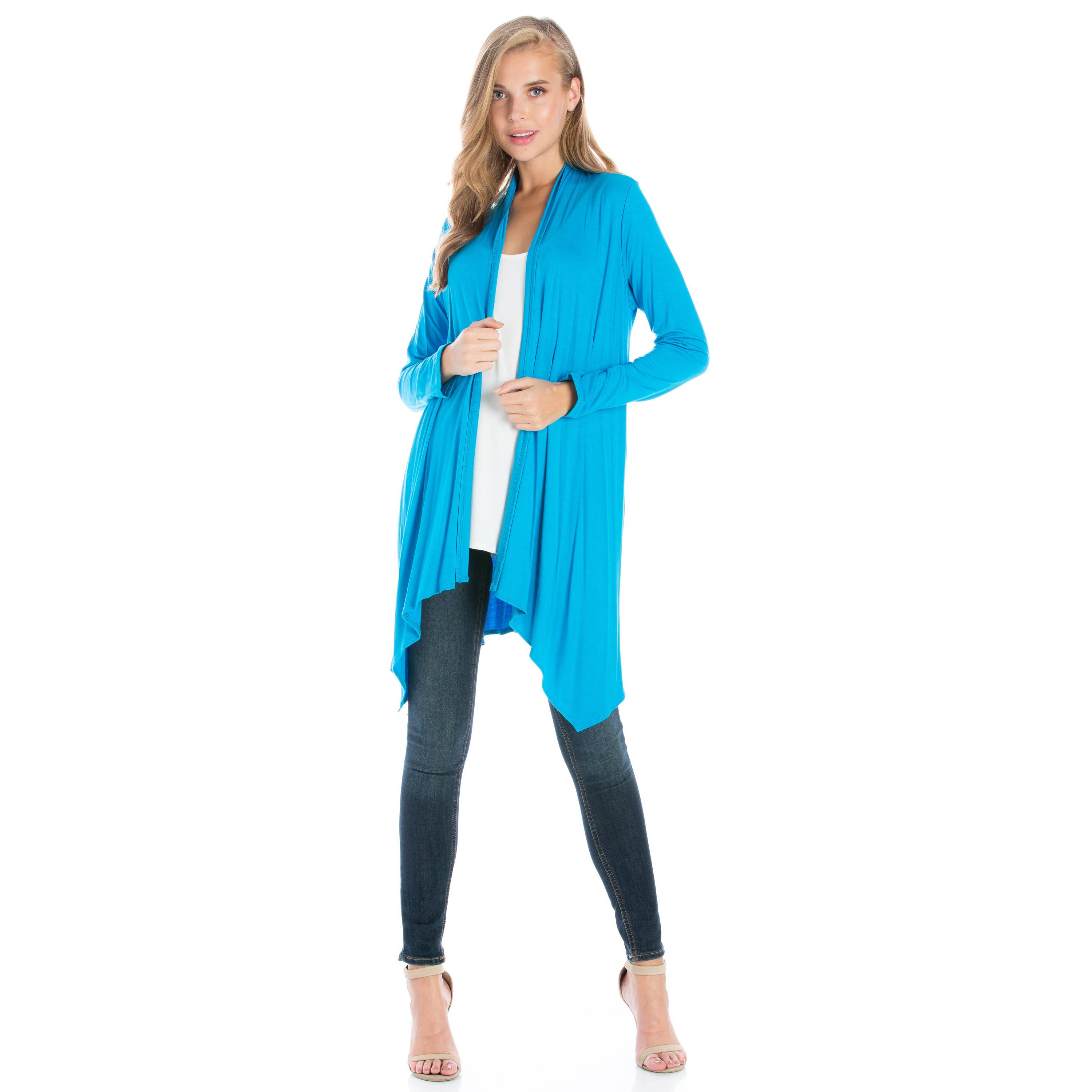 Azules Clothing – Großhandel Strickjacke – Damen – AJK-3006RS Langärmeliger Cardigan mit offenem Vorderteil und Wasserfallausschnitt30