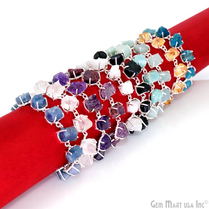 Pulsera de piedra rugosa chapada en plata con cierre de palanca para venta al por mayor de GemMartUSA