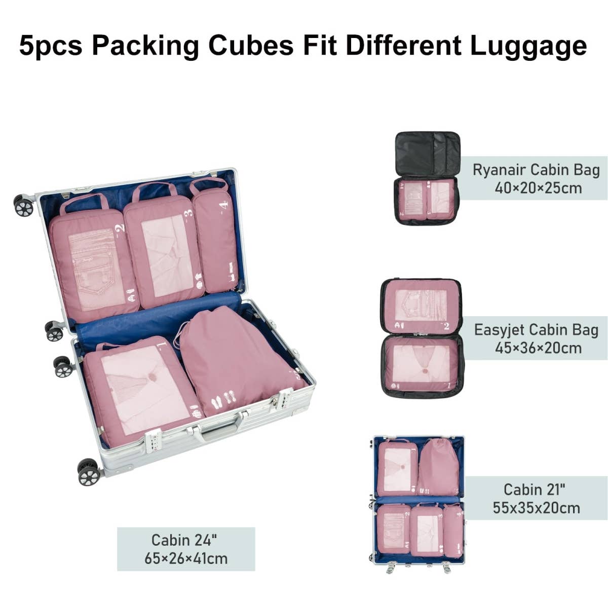 wandf - Wholesale Travel Set - 5 Set Compression Packing Cubes for Suitcases Organiser Bags38